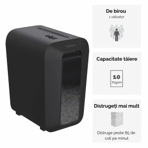 Distrugator documente Fellowes LX65, cross cut, 10 coli, negru - Img 3