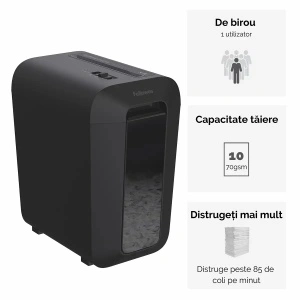 Distrugator documente Fellowes LX65, cross cut, 10 coli, negru - Img 3