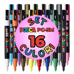 Marker UNI Posca PC-3M, varf rotund, 0.9-1.3mm, set 16 culori - Img 2