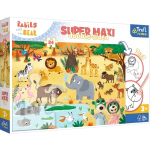 Puzzle carton 24 piese Trefl Primo - Babies and the Bear - Super Maxi - In Safari, +3 ani - Img 1