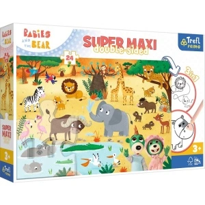 Puzzle carton 24 piese Trefl Primo - Babies and the Bear - Super Maxi - In Safari, +3 ani