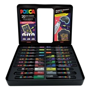 Set 20x Marker UNI Posca Groovy Colours, cutie metalica