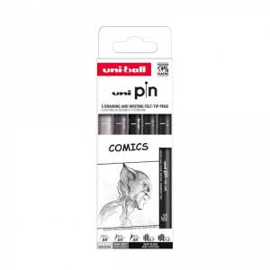 Set 5x Liner, varf 0.7-1,0mm + pensula, UNI PIN-200, pe baza de apa