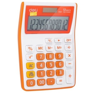 Calculator Buzunar 12 Dib Alb-Portocaliu Deli - Img 2