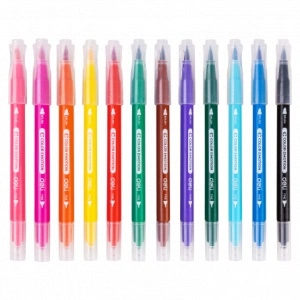Carioci cu varf Pensula 12 Culori Cutie Plastic Deli - Img 3