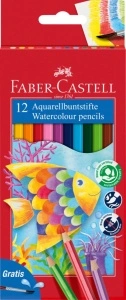 Creioane Colorate Acuarela 12buc + Pensula Faber-Castell