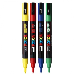 Marker UNI Posca PC-3M, varf rotund, 0.9-1.3mm, set 4 culori - Img 2