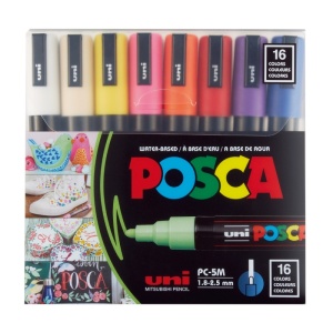 Marker UNI Posca PC-5M, varf rotund, 1.8-2.5mm, set 16 culori - Img 1