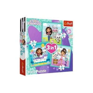 Puzzle carton 3in1 20, 36, 50 piese Trefl Gabby's Dollhouse, +3 ani