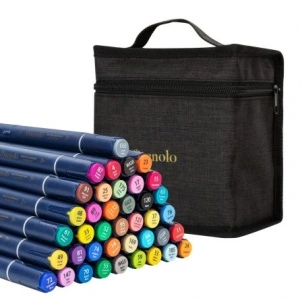 Set 40 Markere Sketching Varf Dublu Rotund/Tesit Husa Textil Deli