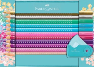 Set Cadou 20 Creioane Colorate Sparkle + Ascutitoare Sleeve Faber-Castell - Img 1