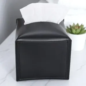 Suport Din Piele Naturala Neagra Pentru Servetele - Img 6
