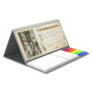 Calendar de birou cu notite repozitionabile DM202 Vintage 2, Argintiu
