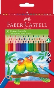 Creioane Colorate Triunghiulare 36 Culori + Ascuțitoare Eco Faber-Castell