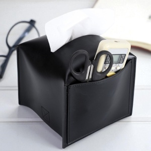 Suport Din Piele Naturala Neagra Pentru Servetele - Img 3