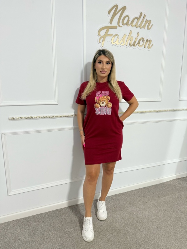 Rochie Bumbac Buzunare - SING - Visiniu