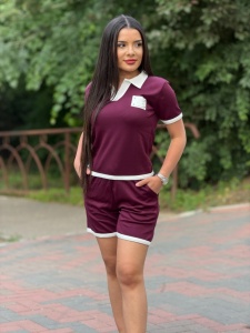 Compleu SCURT - OFFICE - Visiniu/Alb