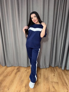 Compleu Dama Maneca Scurta LINE - Bleumarin/Alb LOLA