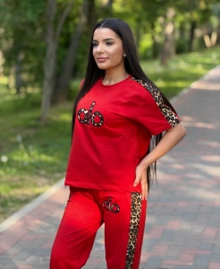 Compleu Maneca Scurta WISH - Rosu/Animal print