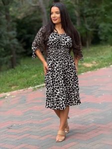 Rochie de Zi - H915 - Animal Print v2-Negru