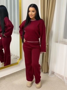 Compleu Tricot Pulover+Pantaloni- CHERRY - Visiniu