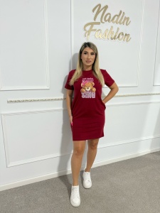Rochie Bumbac Buzunare - SING - Visiniu