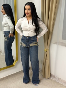 Pantaloni Denim- WIDELEG - V34-4487-1 NEELASTIC