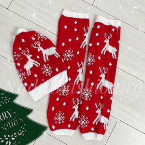 SET Caciula + Jambiere Tricot Dama - Rosu