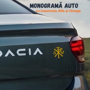 Autocolant Alfa si Omega auriu lipit pe masina