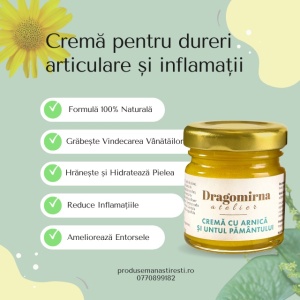 Cremă cu Arnică și Untul Pământului pentru dureri articulare, musculare și inflamații – Mănăstirea Dragomirna, 40 g