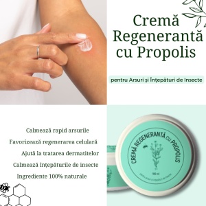 Beneficii Cremă cu Propolis pentru Arsuri și Înțepături de Insecte – Regenerare Naturală, 100 ml