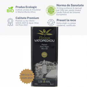 Ulei de masline extra virgin Bio, 5 Litri - Sfantul Munte Athos - Manastirea Vatoped