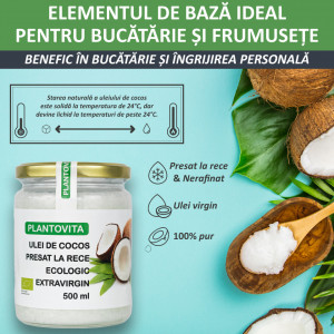 Ulei de cocos organic, presat la rece, bogat în nutrienți și acid lauric