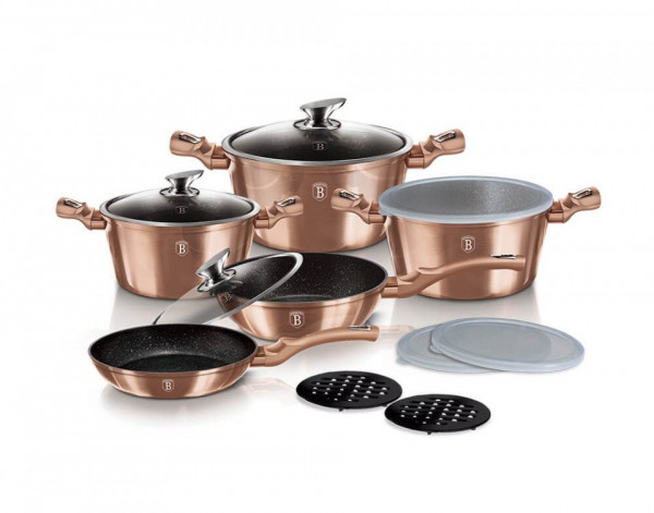 Set oale si tigai (13 piese) Rose Gold Metallic Line BerlingerHaus 260 7029
