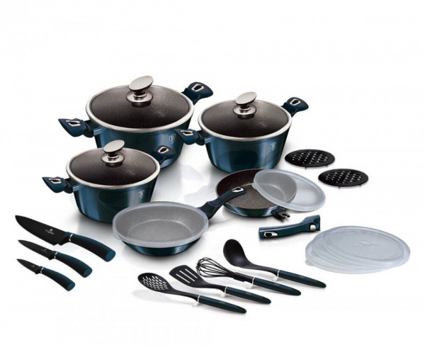 Set oale si tigai (22 piese) Aquamarine Metallic Line BerlingerHaus 260 7183