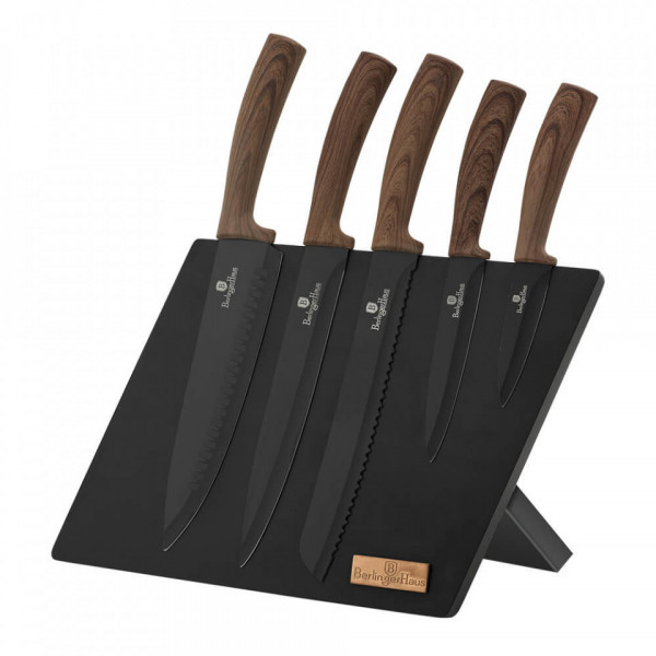 Set cutite otel inoxidabil (6 piese) cu stand magnetic Ebony Rosewood Collection Berlinger Haus 260 2520