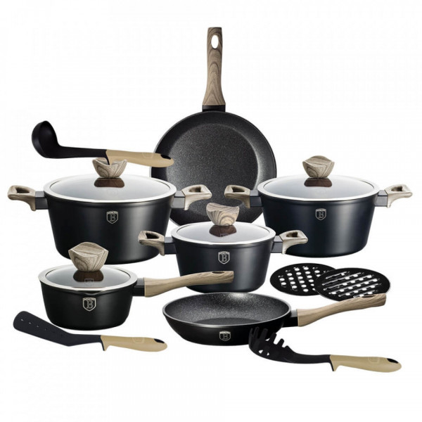 Set oale si tigai marmorate (15 piese) din aluminiu forjat Ebony Maple Collection Berlinger Haus 260 1536