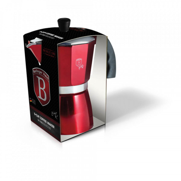 Espressor cafea pentru aragaz (Cafetiera) 9 cesti Burgundy Metallic Line BerlingerHaus 260 1980