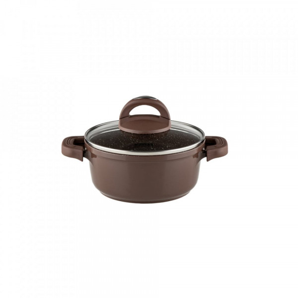 Oală cu capac Muhler Mia MR-1649M 16x7.5cm, 1.2L, ciocolatie, aluminiu turnat 1004658