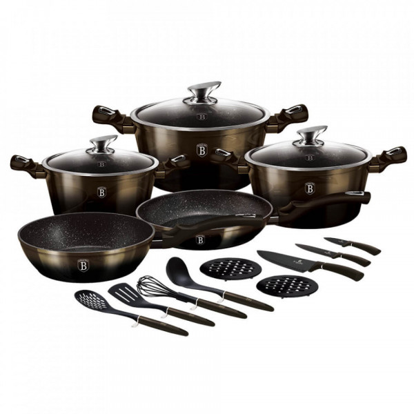 Set oale si tigai (17 piese) Metallic Line Shiny Black Edition BerlingerHaus 260 7146