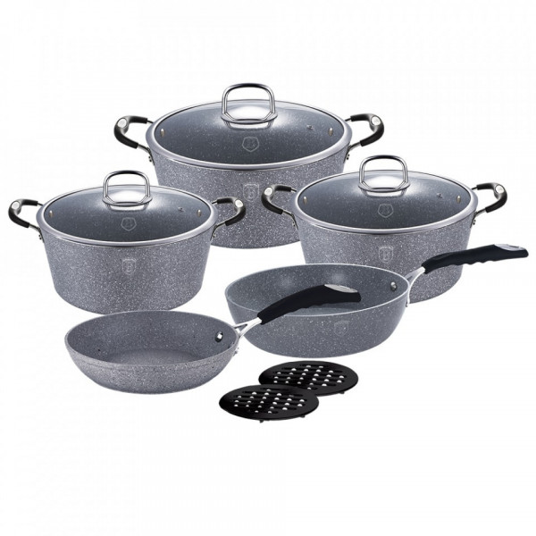 Set oale si tigai marmorate (10 piese) din aluminiu forjat Gray Stone Touch Line Berlinger Haus 260 1167N