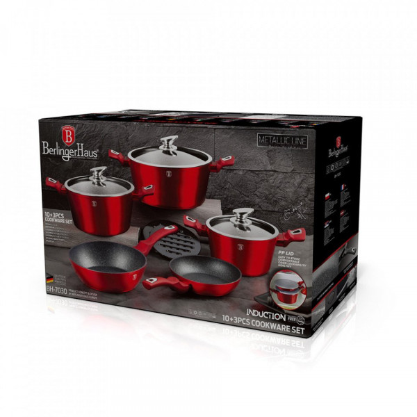 Set oale si tigai marmorate (13 piese) din aluminiu forjat Metallic Line Burgundy Edition Berlinger Haus 260 7030