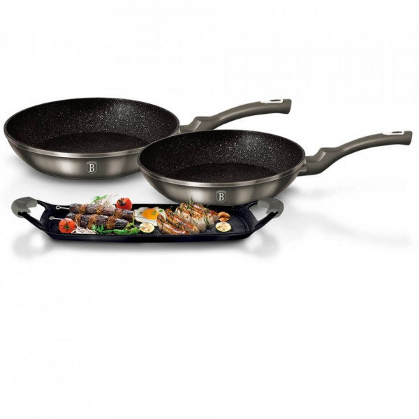 Set placa grill si tigai carbon metallic (3 piese) BerlingerHaus 260 1670