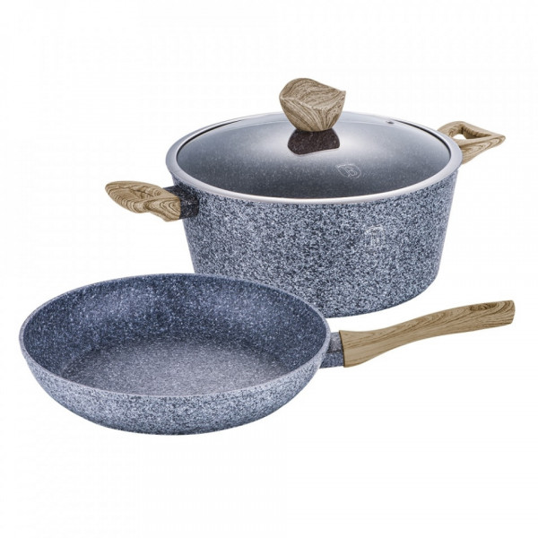 Set oala cu capac si tigaie marmorate (3 piese) din aluminiu forjat Forest Light Brown Line Berlinger Haus 260 1570