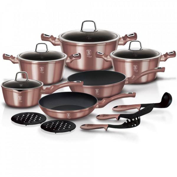 Set oale si tigai marmorate (15 piese) din aluminiu forjat I-Rose Collection Berlinger Haus 260 6045