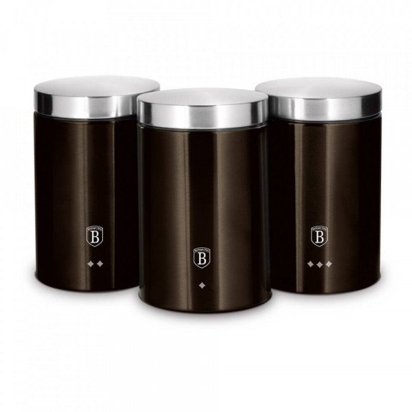Set 3 recipiente pentru cafea, ceai si zahar Metallic Line Shiny Black Edition BerlerHausing 260 6828