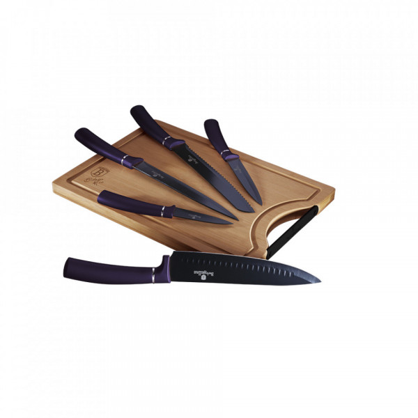 Set cutite otel inoxidabil (6 piese) cu tocator din bambus Purple Eclipse Collection Berlinger Haus 260 2683
