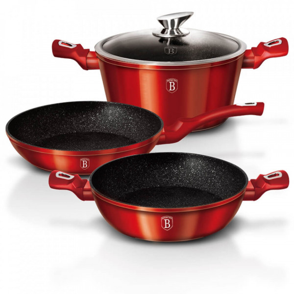 Set oale si tigai marmorate (4 piese) din aluminiu forjat Burgundy Metalic Line Berlinger Haus 260 1292N