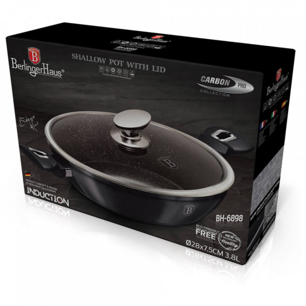Cratita joasa cu capac Metallic Line Carbon Pro Edition BerlingerHaus 260 6899