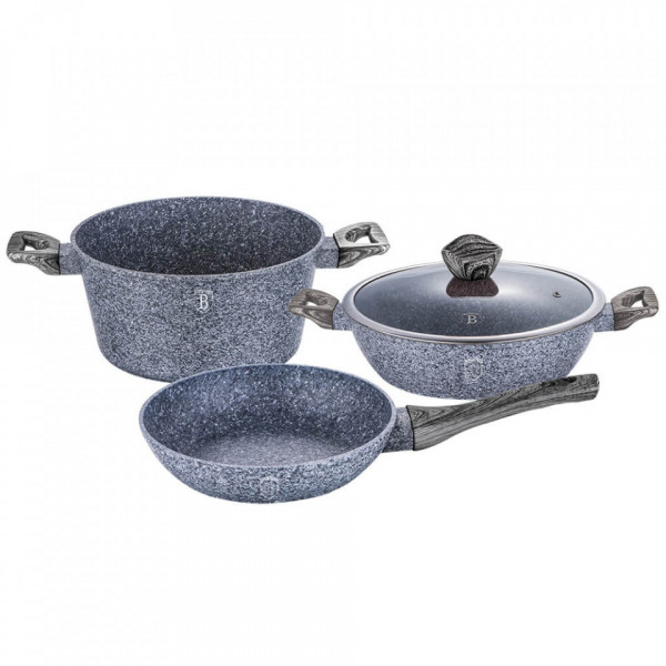 Set oale si tigai marmorate (4 piese) din aluminiu forjat Forest Dark Gray Line Berlinger Haus 260 1583